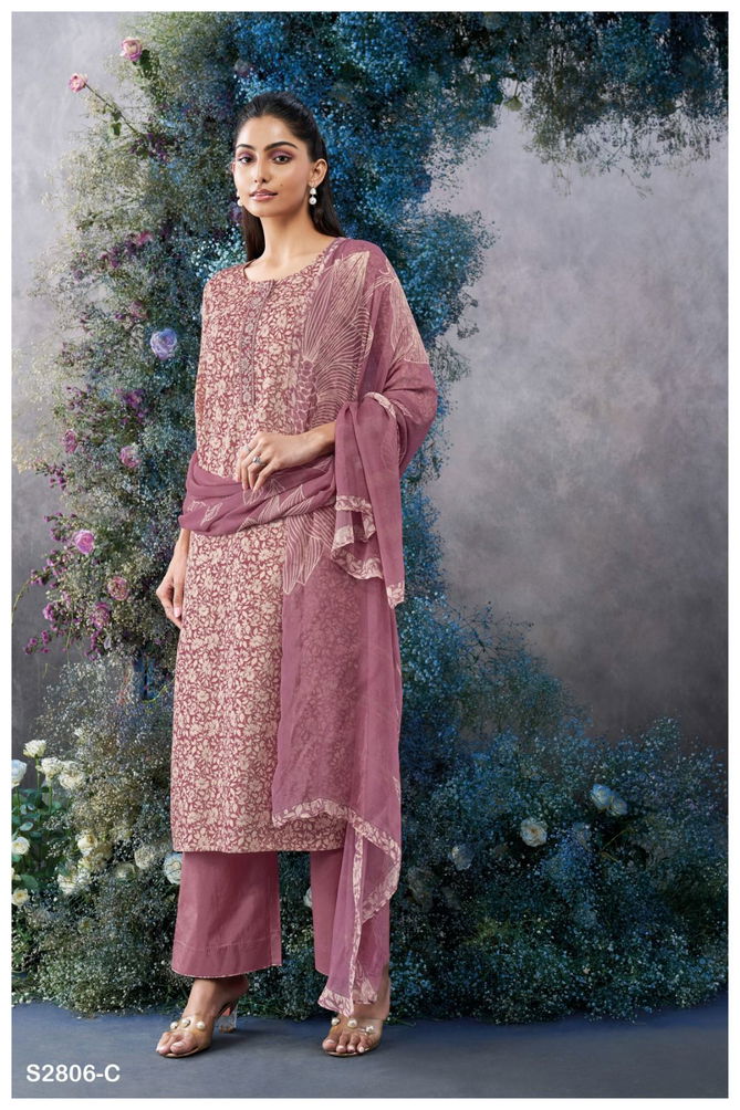 Amihan 2806 By Ganga Cotton Satin Printed Embroidery Dress Material Online Wholesale